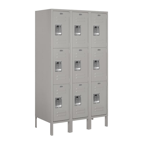 Wardrobe Locker, 36" W, 18" D, 66" H, (3) Wide, (9) Openings, Gray